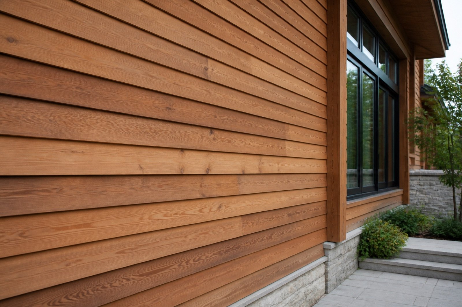 Natural cedar wood siding on a residential exterior