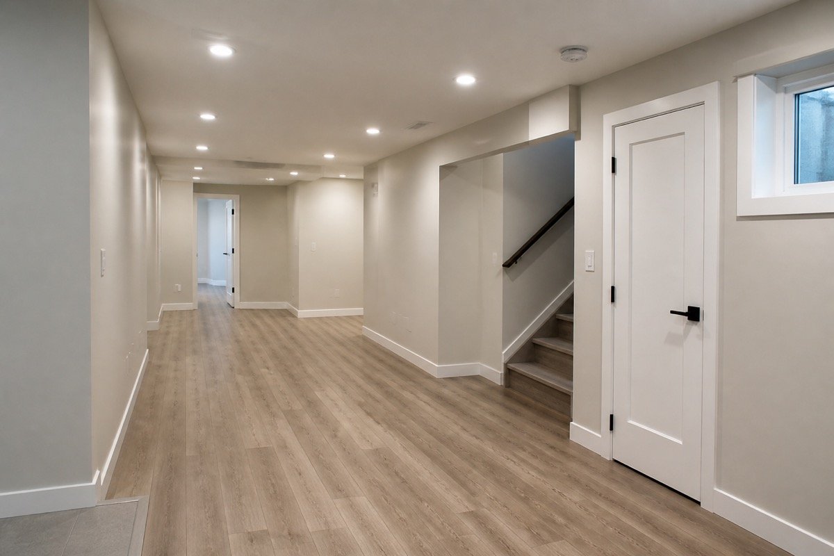 Basement flood restoration — sump pump failure — after