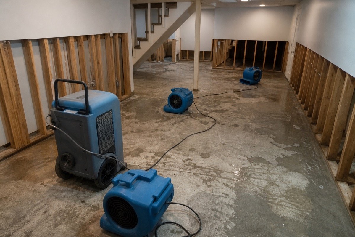 Basement flood restoration — sump pump failure — during