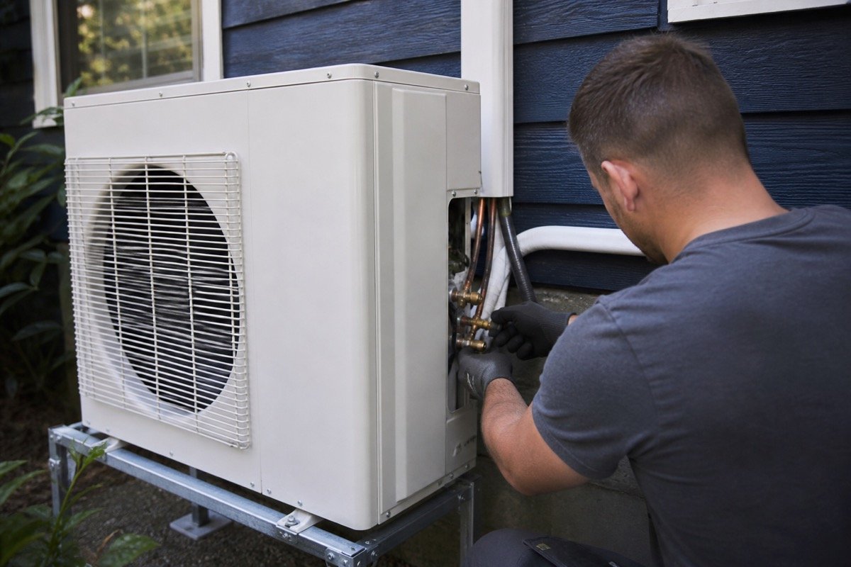 Heat pump retrofit — single-family home — during