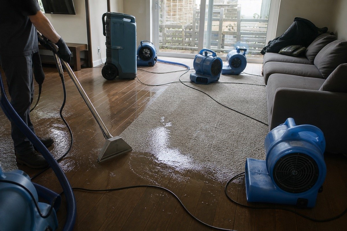 Emergency flood response — commercial ground floor — during