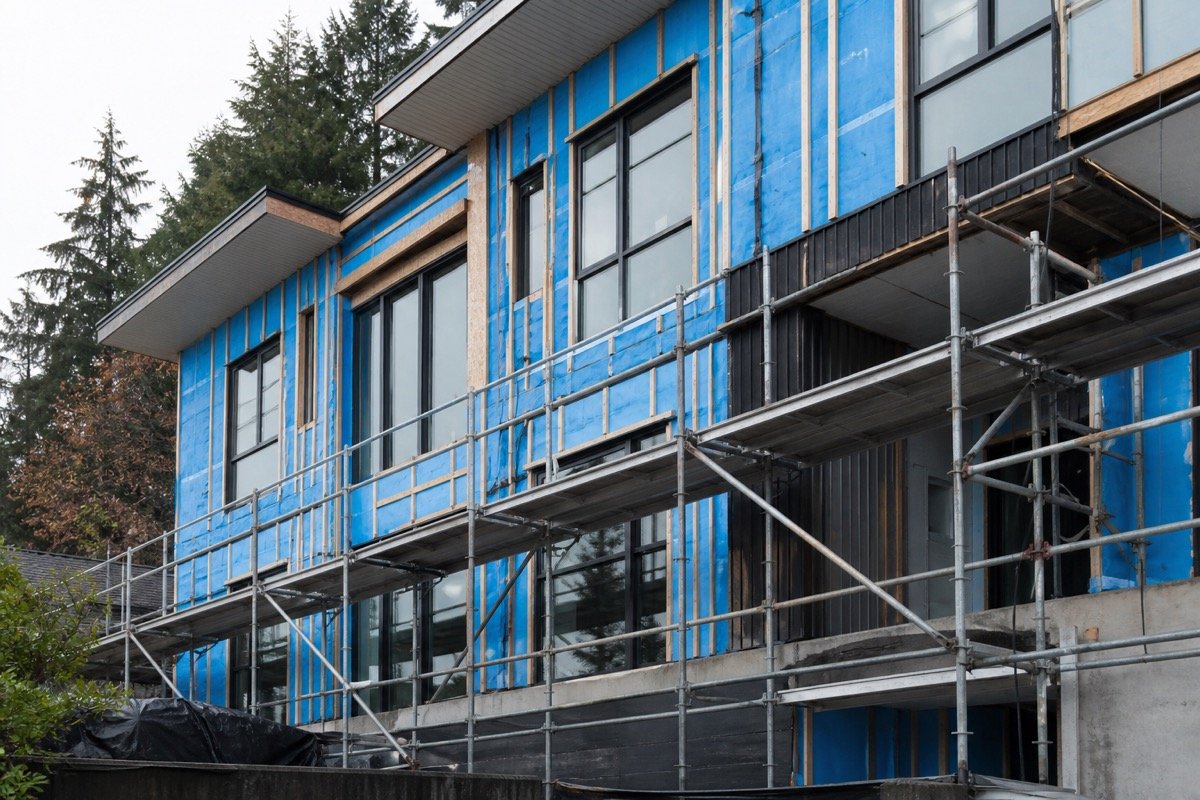 Rainscreen upgrade — 12-unit townhouse complex — during